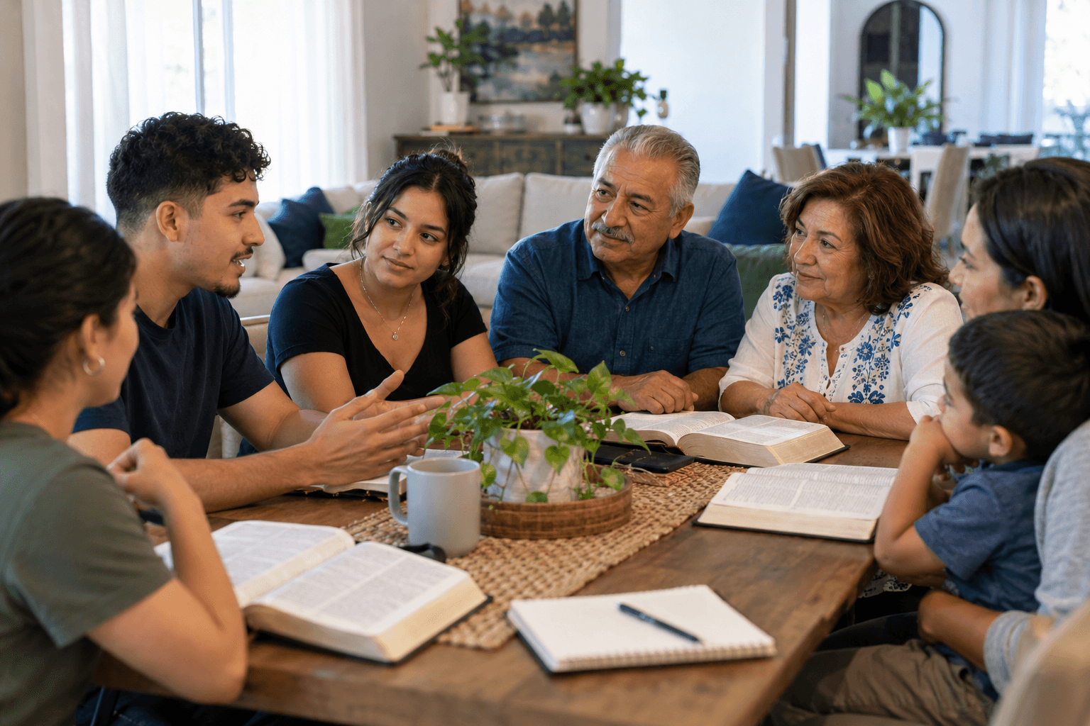 Grupo pequeño estudiando la Biblia